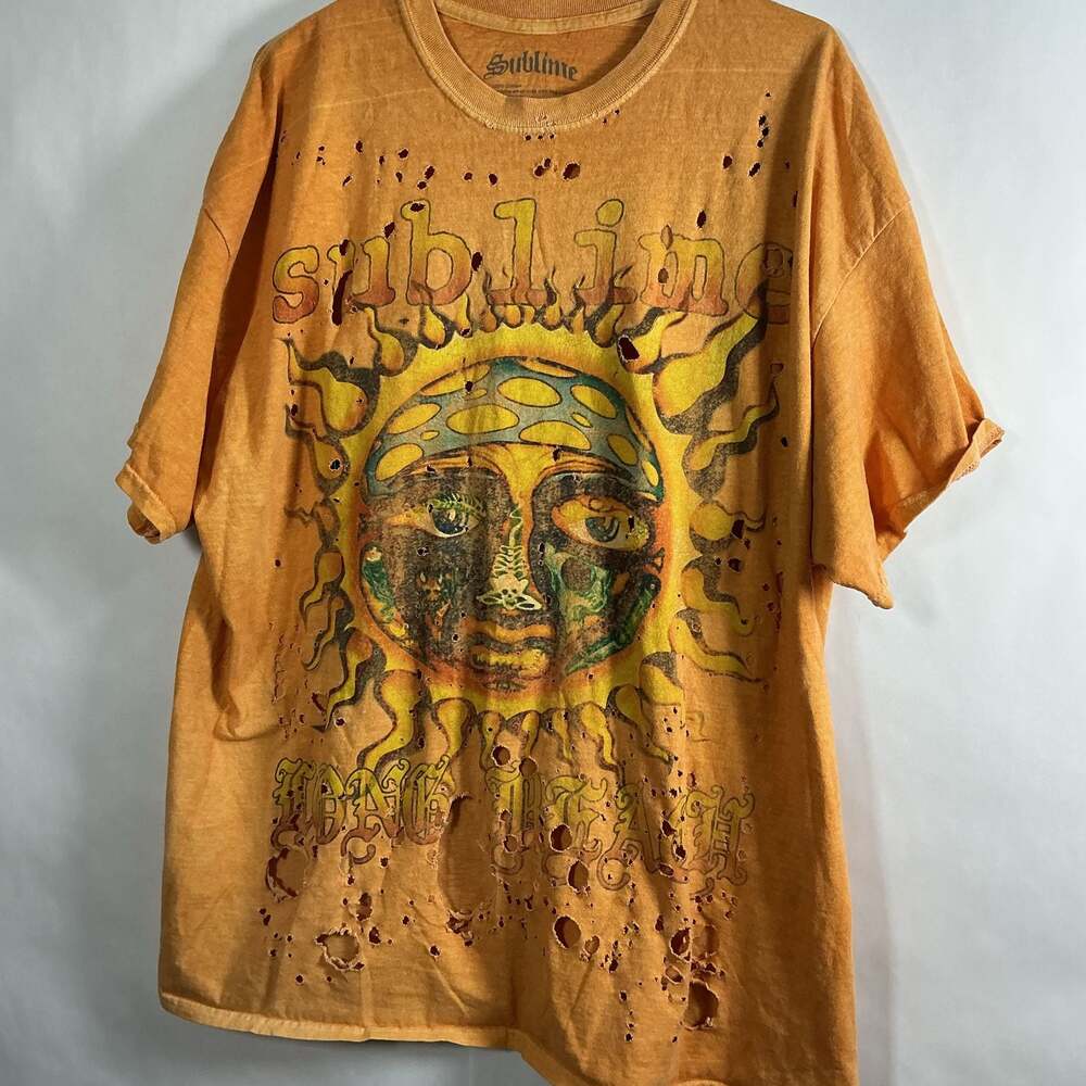 Sublime Long Beach Sun Orange Distressed Graphic T-Shirt L/XL